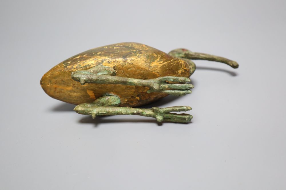 A bronze and wood model of an Ibis, L 18cm